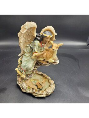 Vintage Native American Figure Angel Fawn Reflection in Pond Statue Resin READ